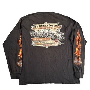 VTG Harley Davidson LS Shirt SZ L Shawano Wi Biker Motorcycles Flame Hit Faded